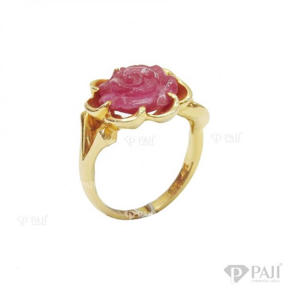 Nhẫn nữ hoa ruby vàng 14k gắn ruby thiên nhiên chạm khắc đẹp, chất lượng cao