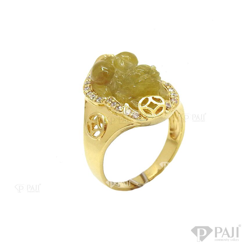 Nhẫn Nữ tỳ hưu thiết kế tinh tế vàng 18k gắn tỳ hưu sapphire vàng thiên nhiên chạm khắc đẹp, tinh xảo